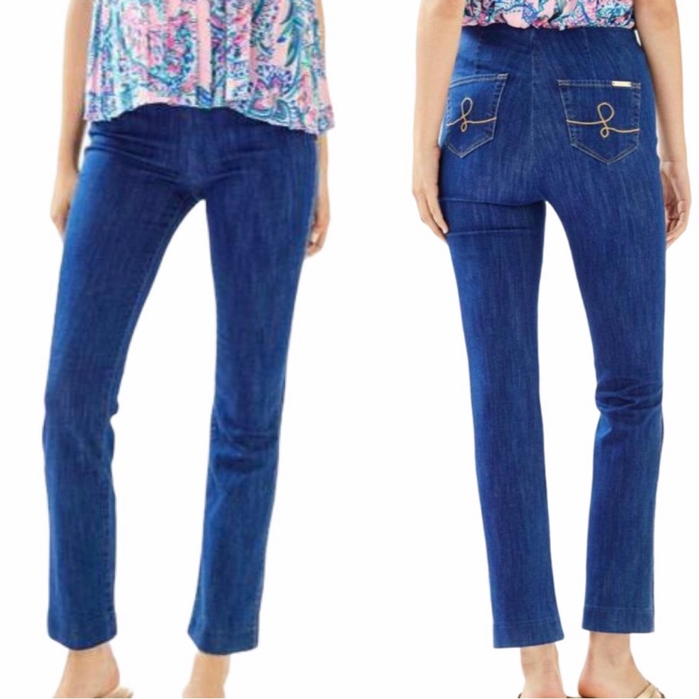 Lilly Pulitzer Ocean Cay High Rise Crop Flare Jeans Size 4 Retro 70’s - Picture 3 of 16